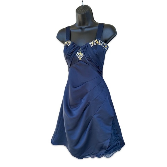 Jodi Christopher Bejeweled Open Back Pleated Fit & Flare Mini Dress Size 1 - Picture 2 of 15